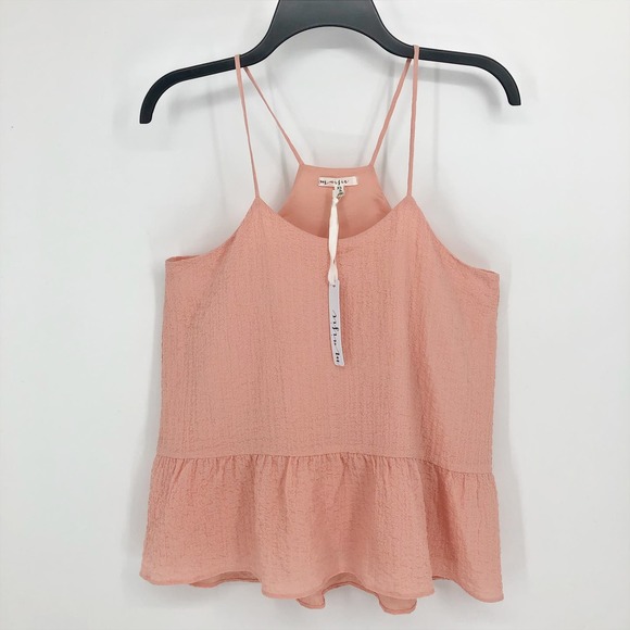 Maizie Womens Tank Top XS Blush Pink Textured Peplum Ruffle Sleeveless NWT - Picture 1 of 8